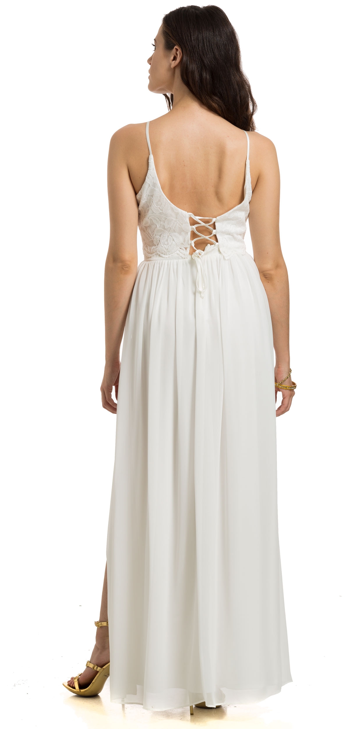 Crop Top Two Piece Evening Gown with Slit — back