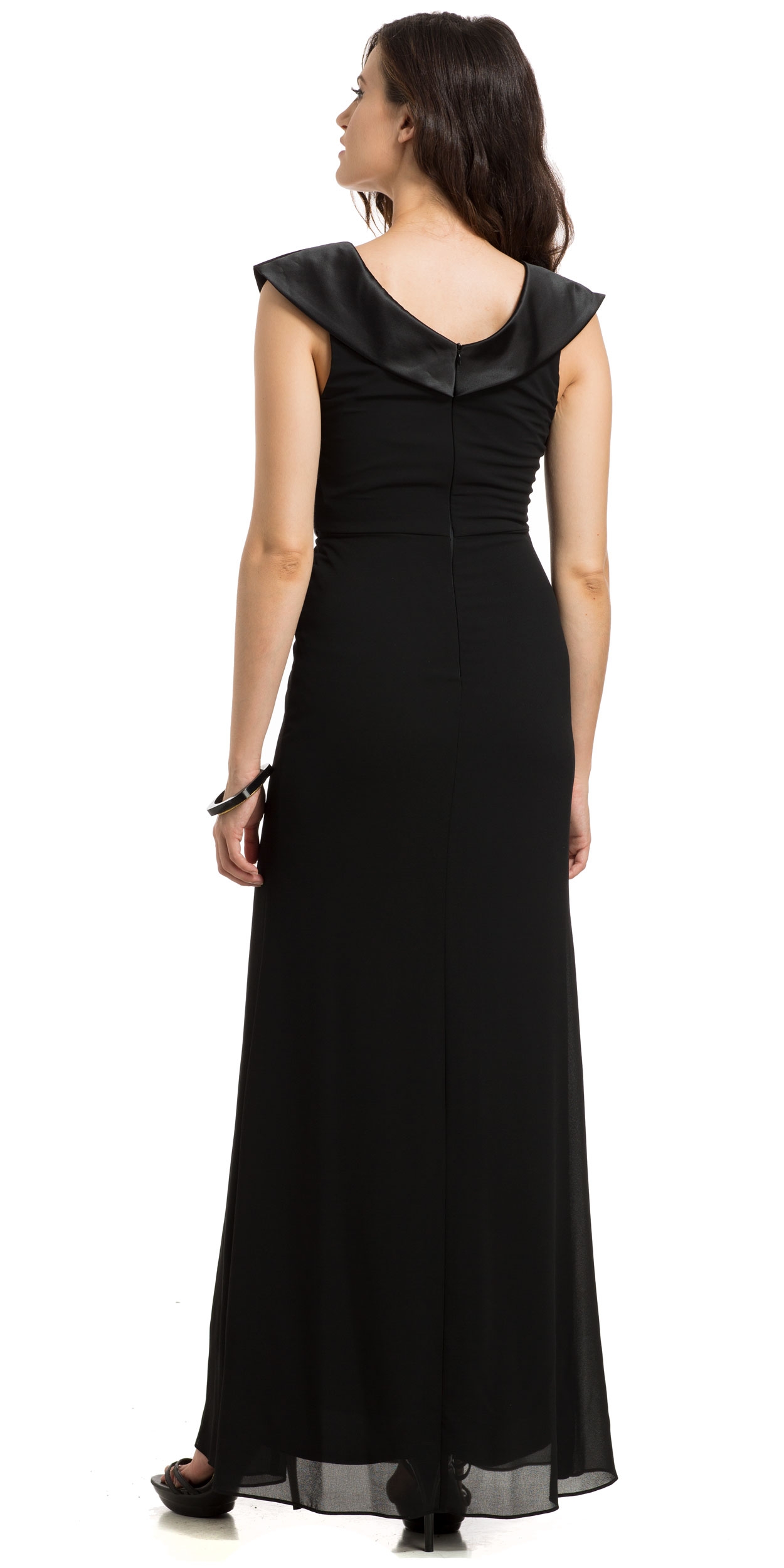 Sabrina Neck Pleated Evening Prom Gown — back