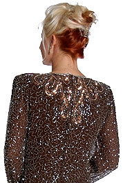 V-Neck Handbeaded Long Formal Gown with Full Sleeves — back
