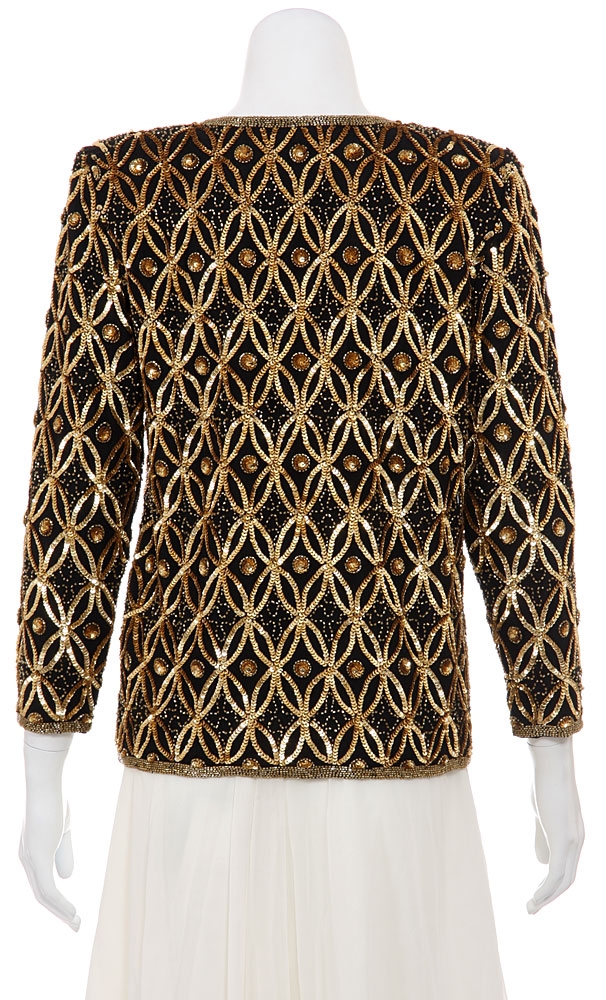 Patterned Leaves Beaded Design Long Jacket — back