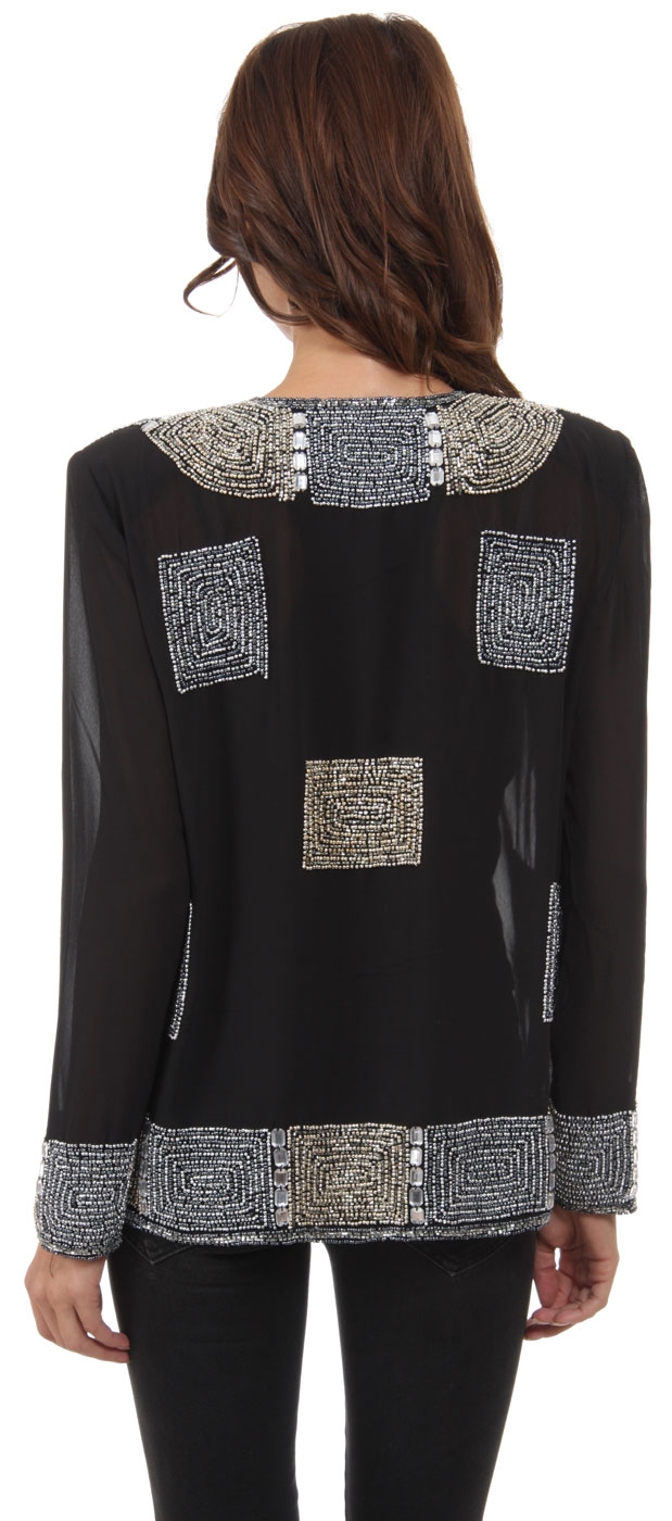 Boxy Beading Full Sleeves Short Sheer Jacket — back
