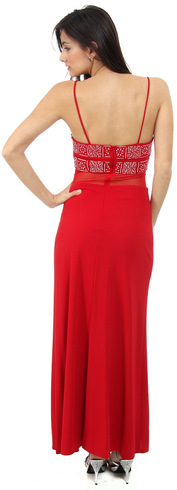 Spaghetti Strap Beaded Design Formal Dress — back