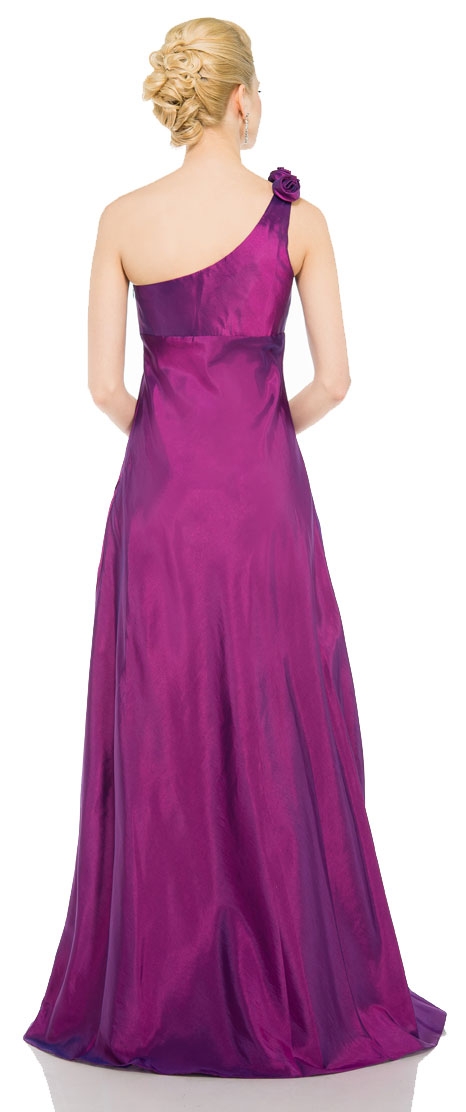 Single Shoulder Taffeta Full Length Formal Evening Gown — back