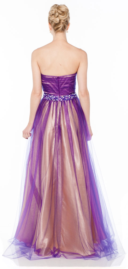 Strapless Long Prom Dress in Mesh with Jewels — back