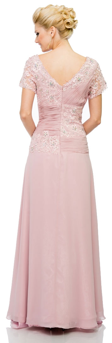 V-Neck Short Sleeves Long Formal Mother of the Bride Dress — back