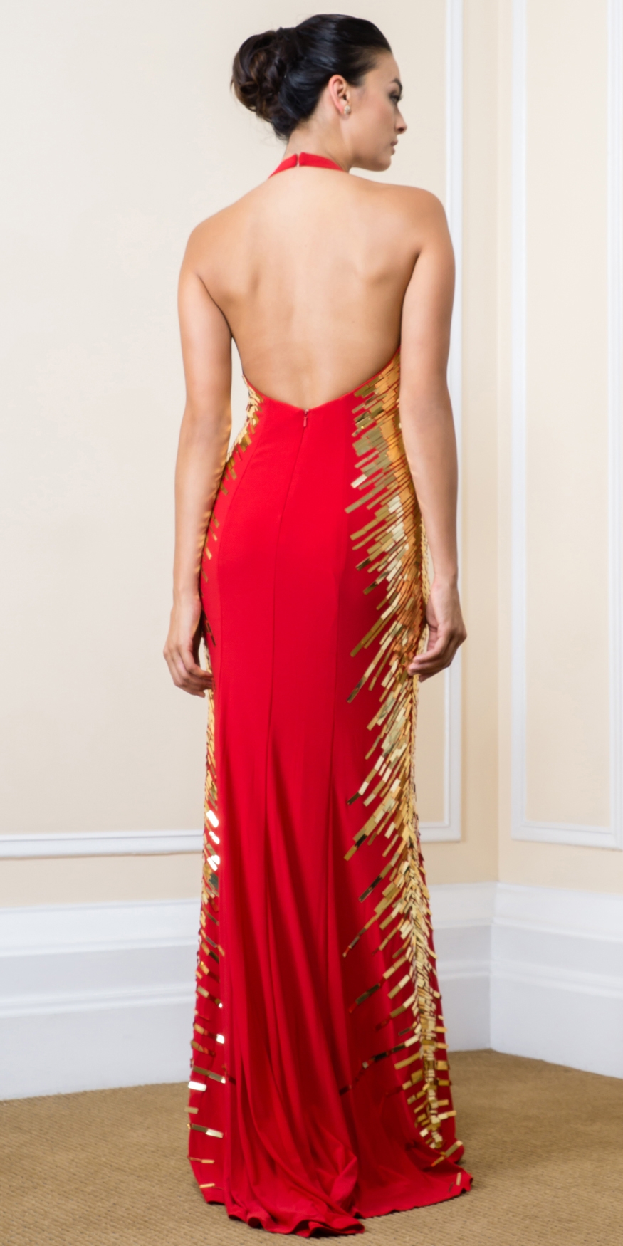 Halter Neck Sequined Sides Long Formal Prom Dress — back