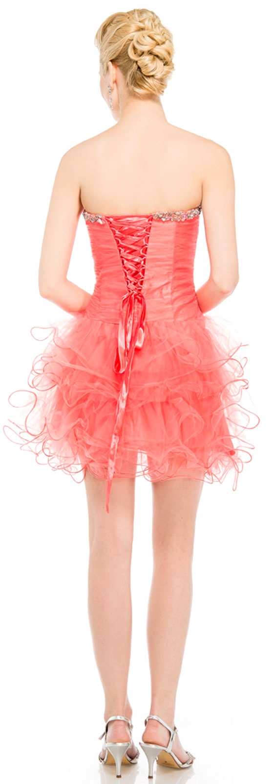 Strapless Mesh Short Prom Party Dress with Ruffled Skirt — back