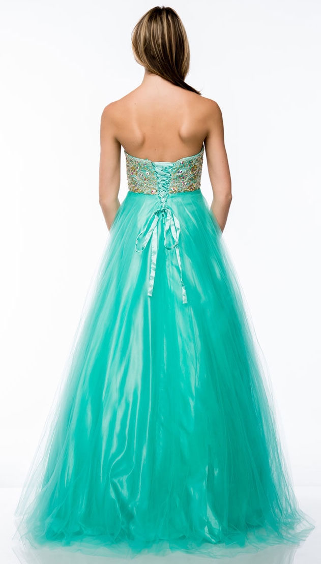 Strapless Sweetheart Neck Mesh Long Formal Prom Dress — back