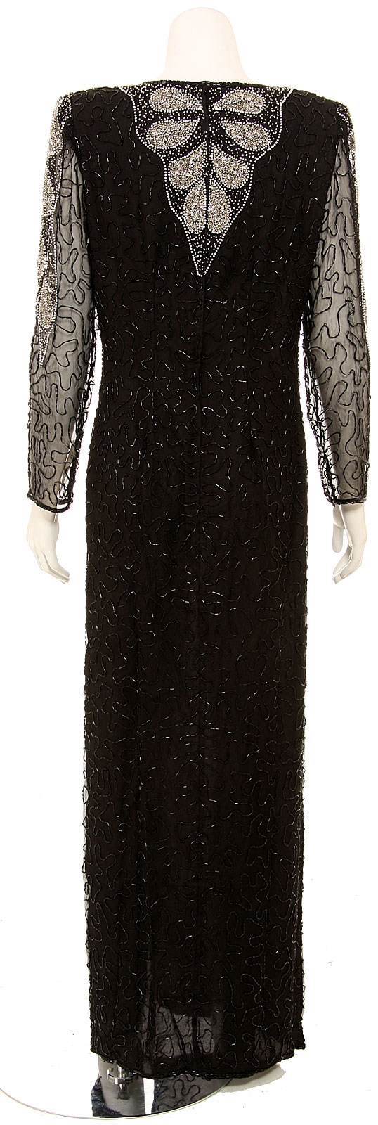 Petal Designed Long Sleeve Evening Gown — back