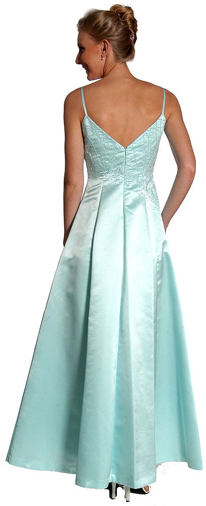Boat Neck A-Line Beaded Classic Formal Prom Dress — back in Aqua