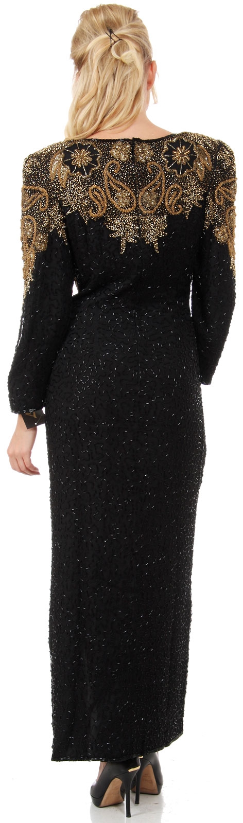 Paisley & Floral Bodice Full Sleeves Long Beaded Gown — back