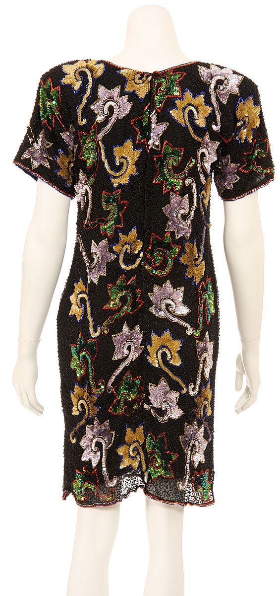 Floral Pattern Fully Sequined Cocktail Dress — back