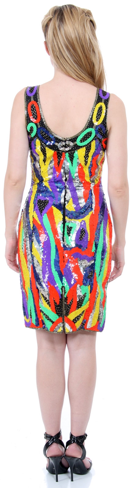 Fully Sequin Beaded Broad Strapped Vintage Cocktail Dress — back