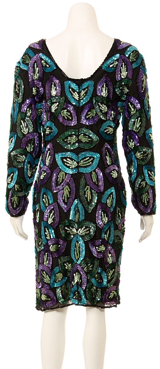 Long Sleeve Multi Colored Cocktail Dress — back