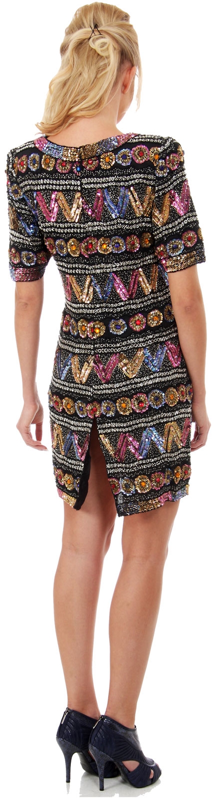 Artistic Sequined Pattern Short Formal Party Dress — back