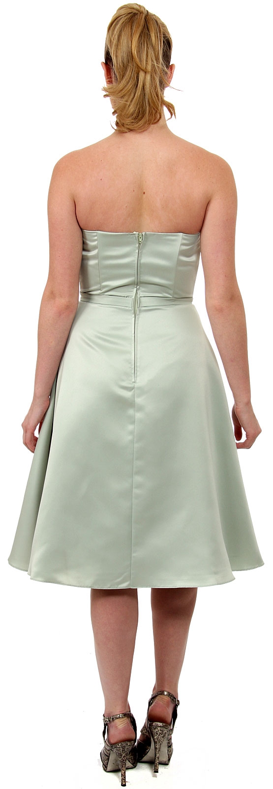 Strapless Satin Short Evening Dress — back