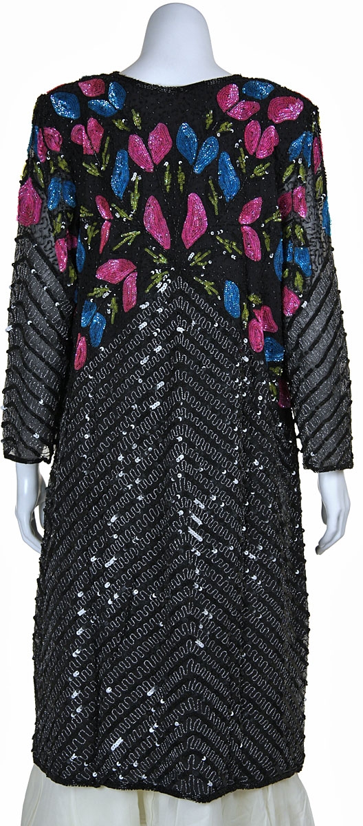 Long Beaded Jacket with Multi-colored Sequined Pattern — back