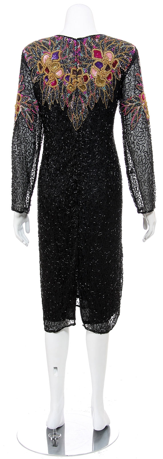Tea Lengh Formal Dress with Hand Beaded Peacock Design  — back