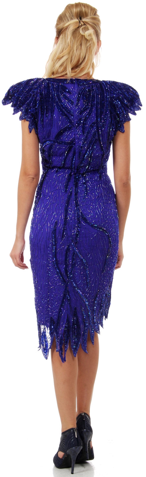 Exquisite Stems Pattern Knee Length Beaded Cocktail Dress — back