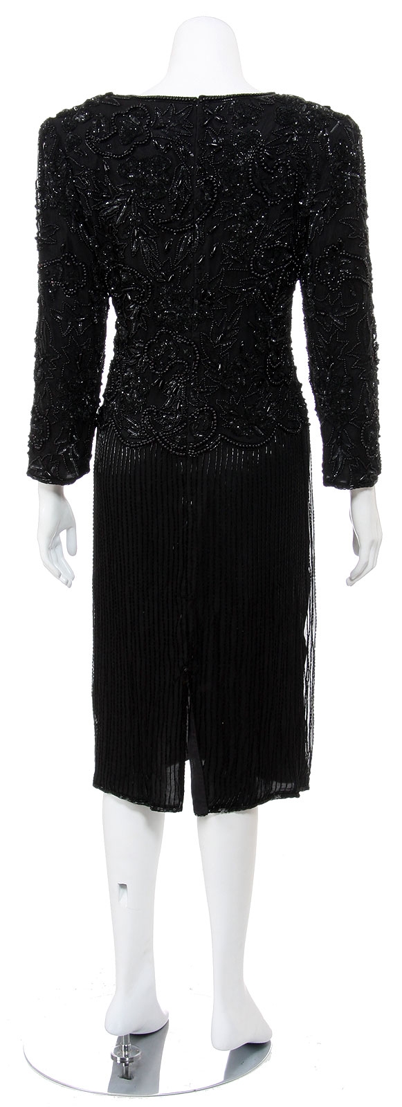 Tea Length Full Sleeves Formal Hand Beaded Dress — back