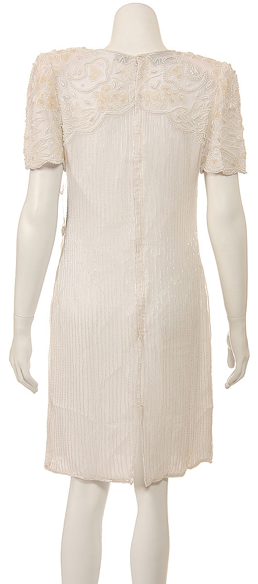 Tea Length Sequin Beaded Dress — back in Ivory