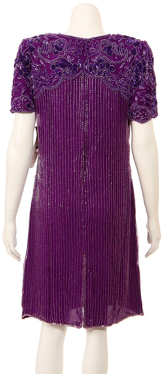 Tea Length Sequin Beaded Dress — back