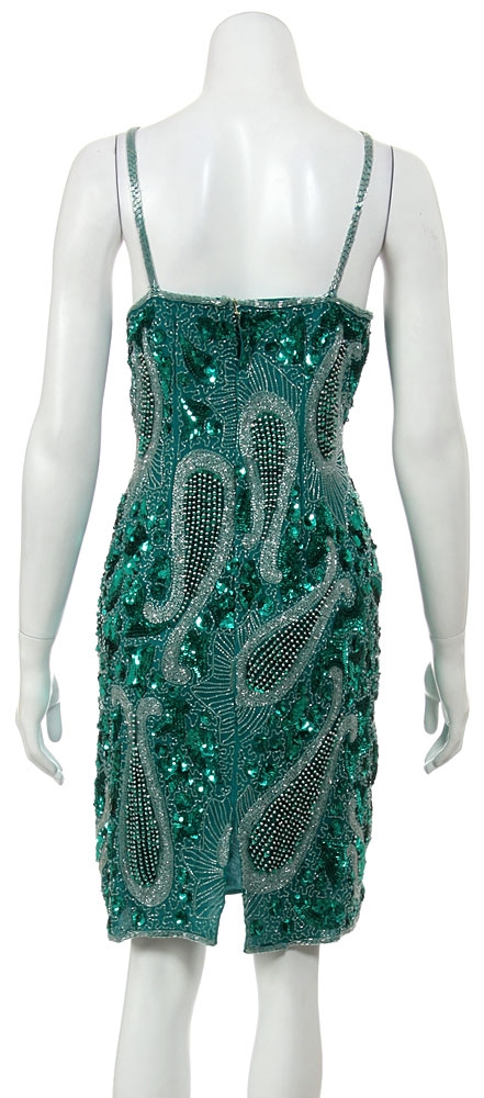 Short Spaghetti Strapped Sequin Beaded Cocktail Dress — back