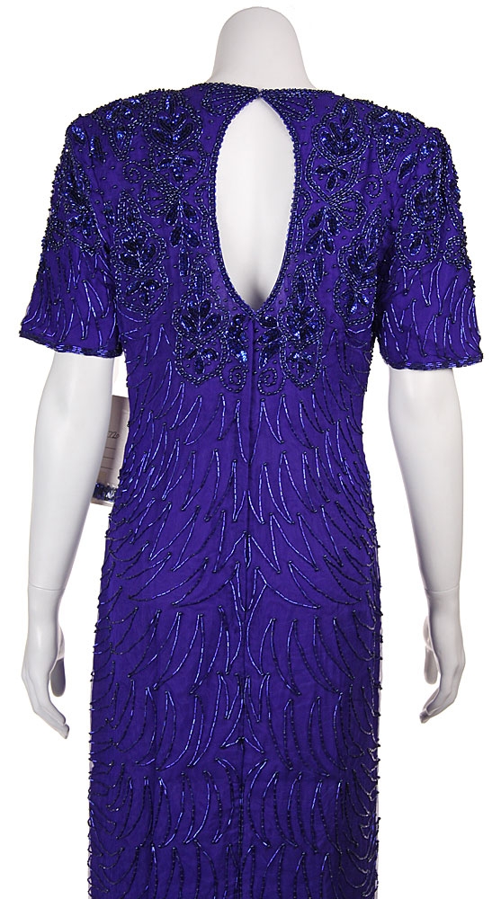 Full Length Floral Print Sequin Beaded Formal Dress — back