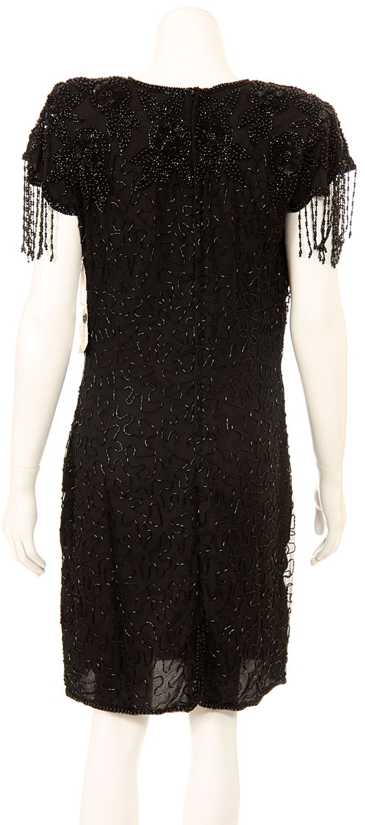 Knee Length Formal Cocktail Dress with Hanging Beads — back