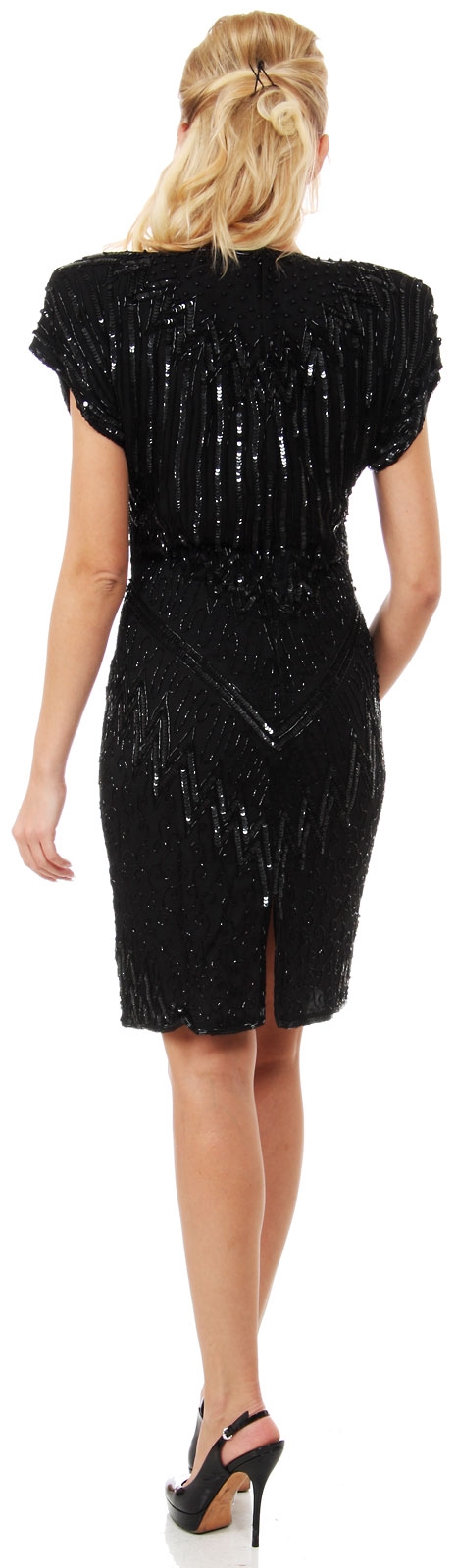 Wide Shoulders Sequined Short Formal Party Dress. — back