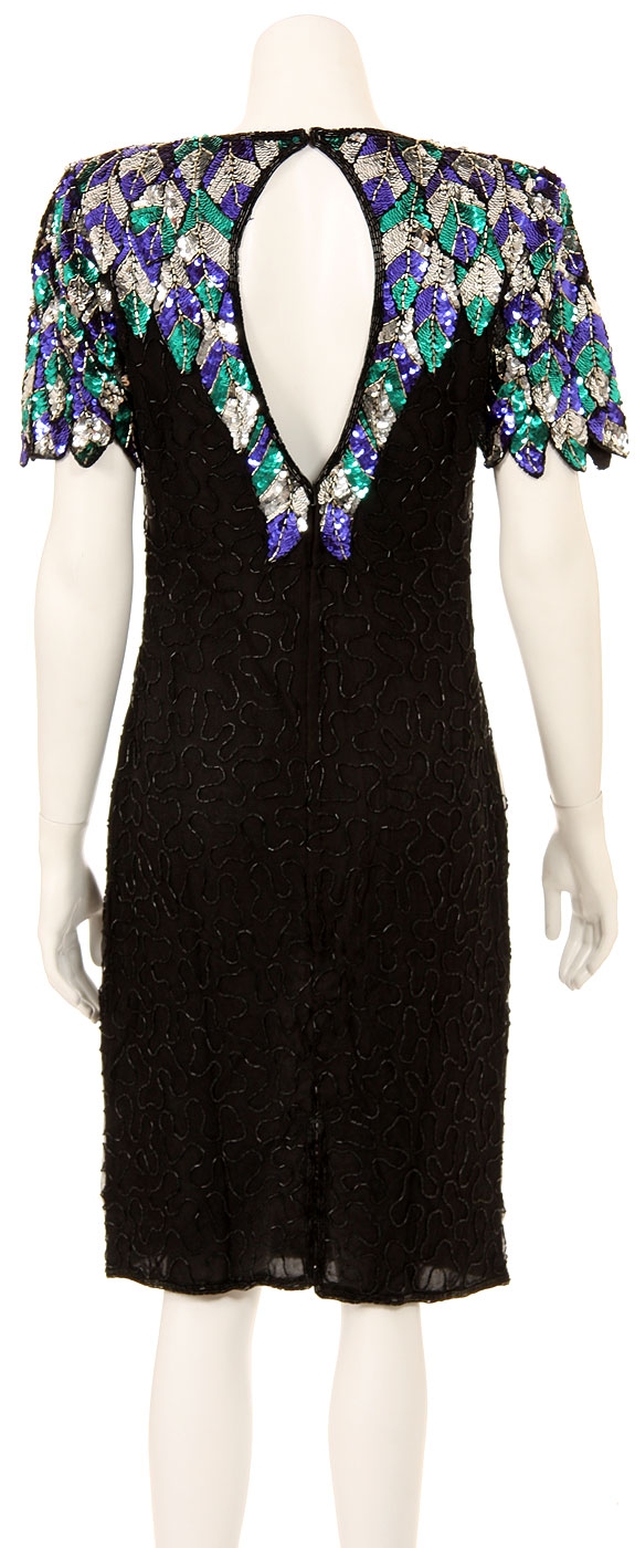 Keyhole Back Knee Length Sequined Formal Party Dress — back