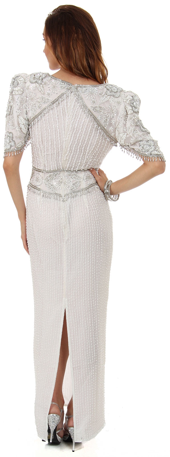 Half Sleeves Sequined Formal Mother of the Bride Dress — back