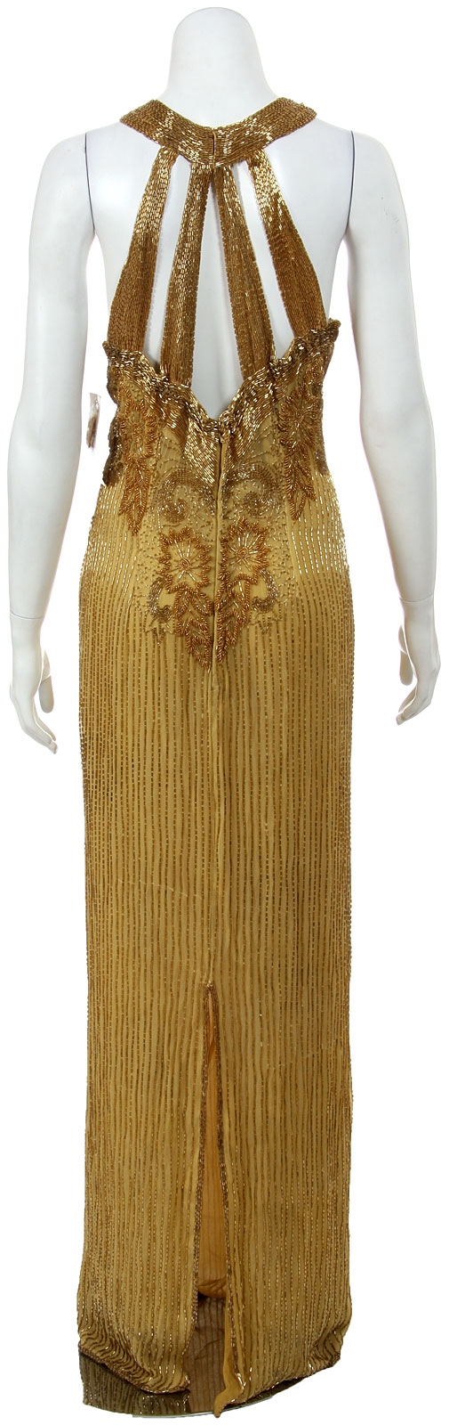 Crossed Bodice Beaded Long Evening Gown — back