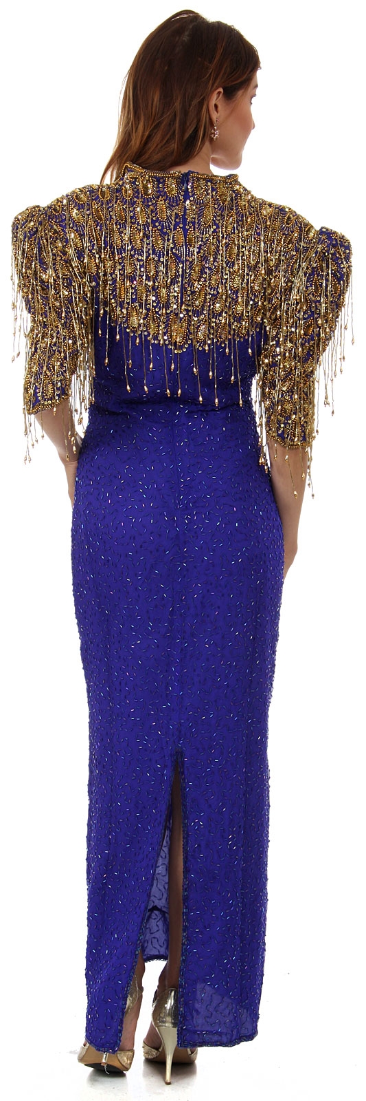 Vintage Look V-Neck Half Sleeves Formal Evening Dress — back