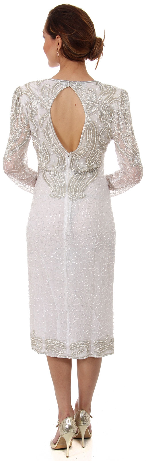 Sweetheart Neck Knee Length Formal Beaded Dress with Keyhole — back