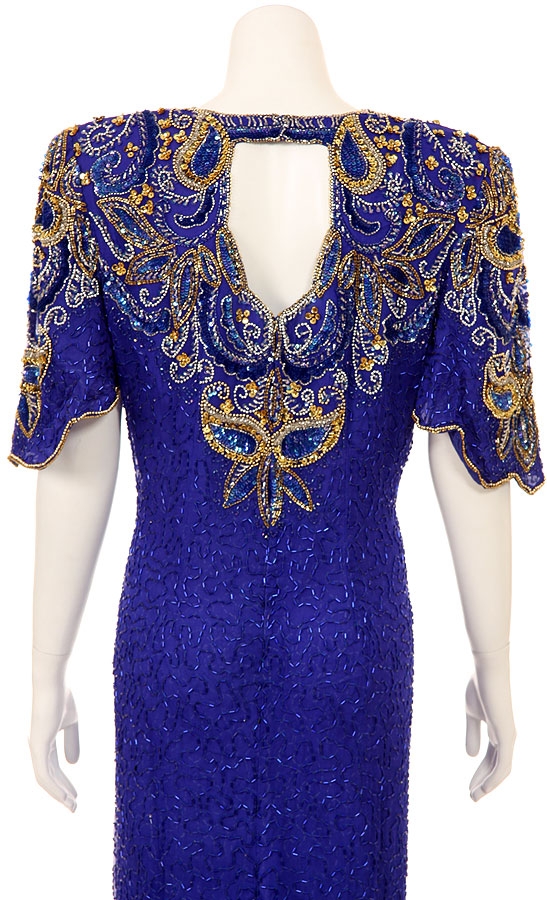 Half Sleeve Full Length Beaded Gown with keyhole back. — back