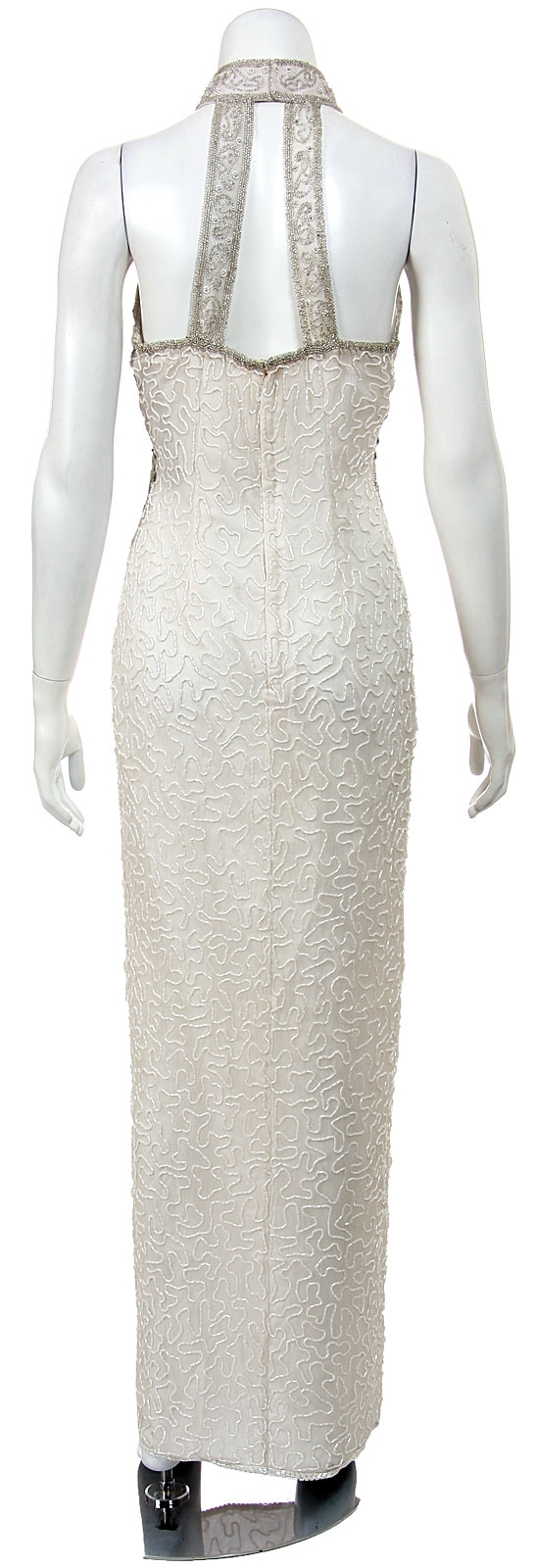 Halter Neck Ffully Beaded Formal Cocktail Dress. — back