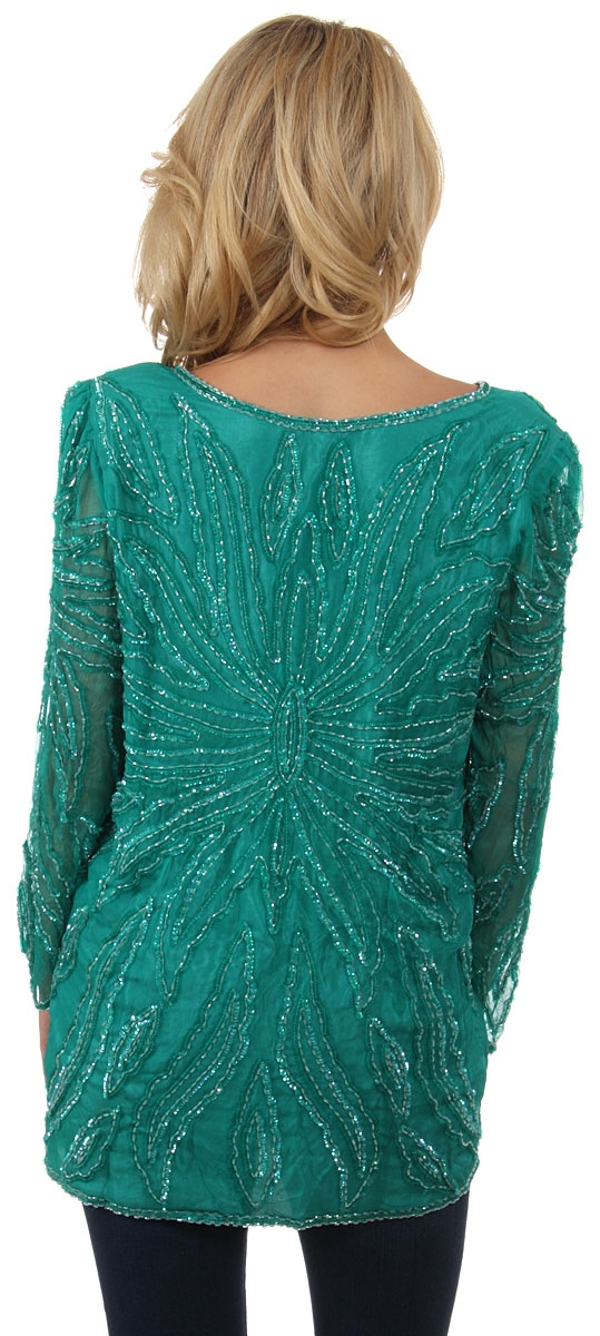 Round Neck Artistic Sequins Pattern Long Blouse — back