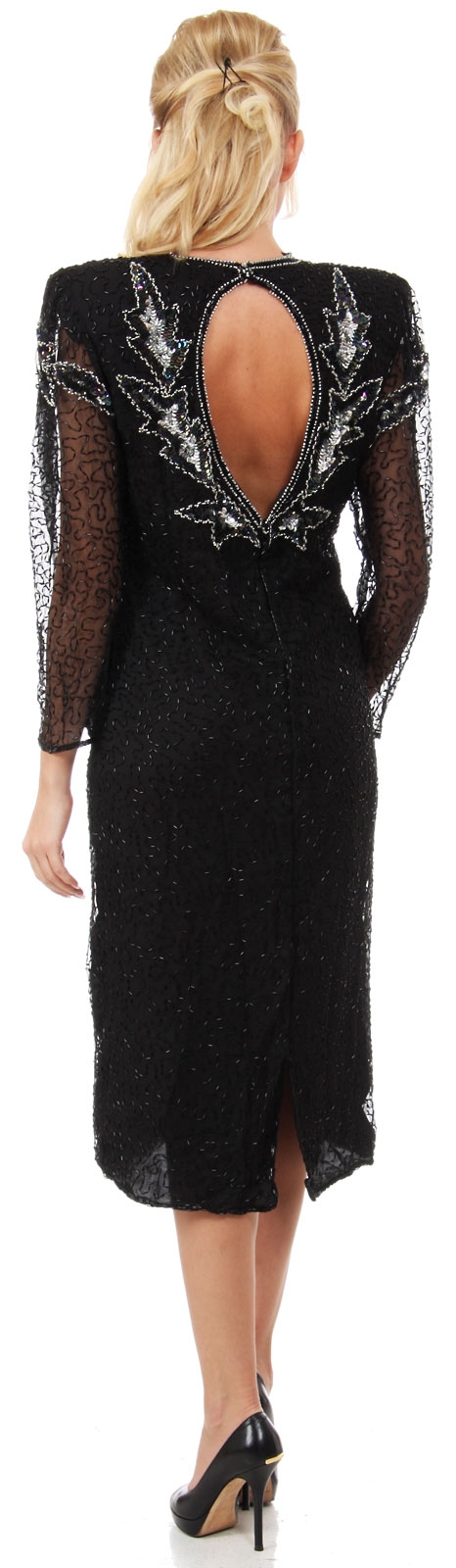 Long Sleeves Keyhole Back Sequined Formal Party Dress — back