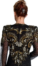 V-Neck Full Sleeves Sequined Formal Evening Gown — back in Black/Gold