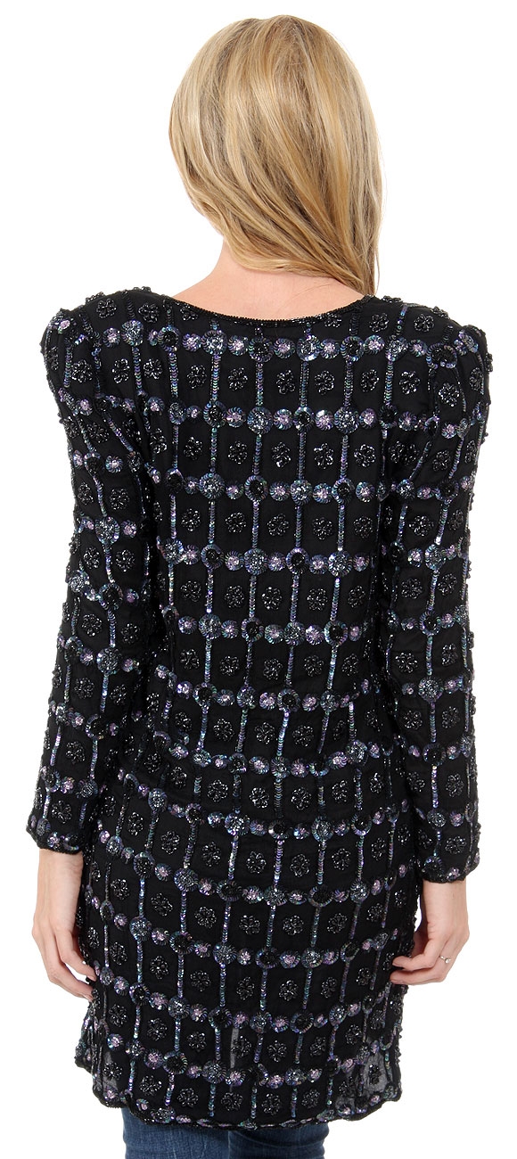 V-neck Checkered Sequin Beaded Jacket — back