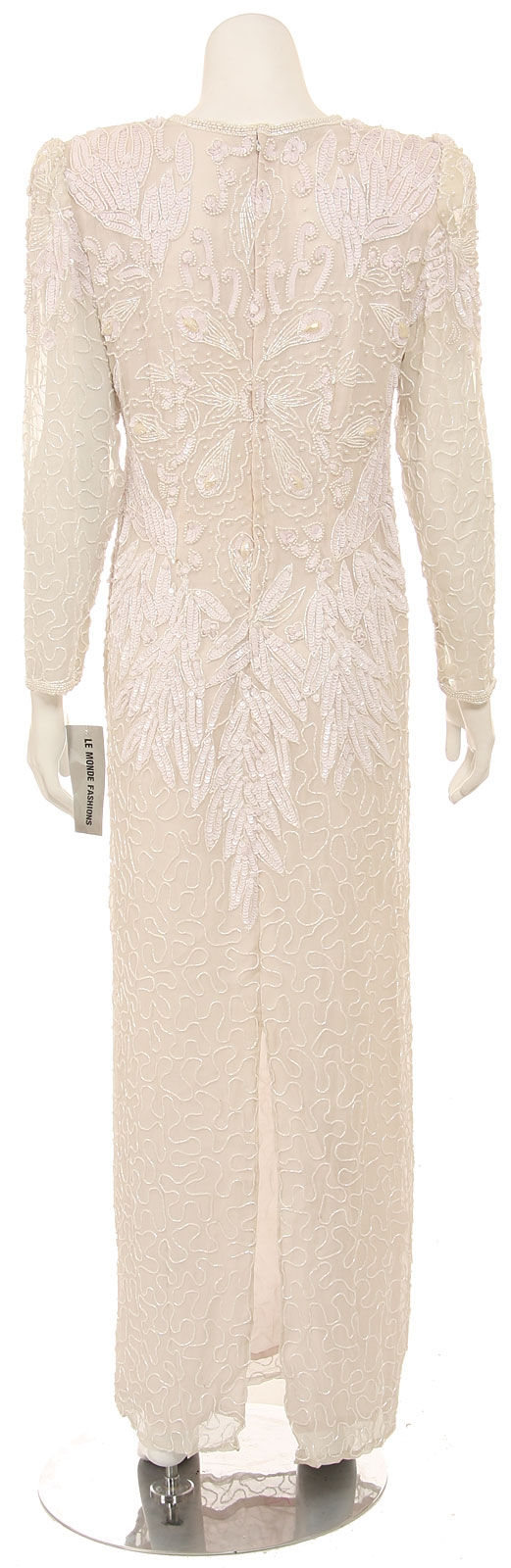 Long Sleeve Embroidered Sequin Evening Gown — back