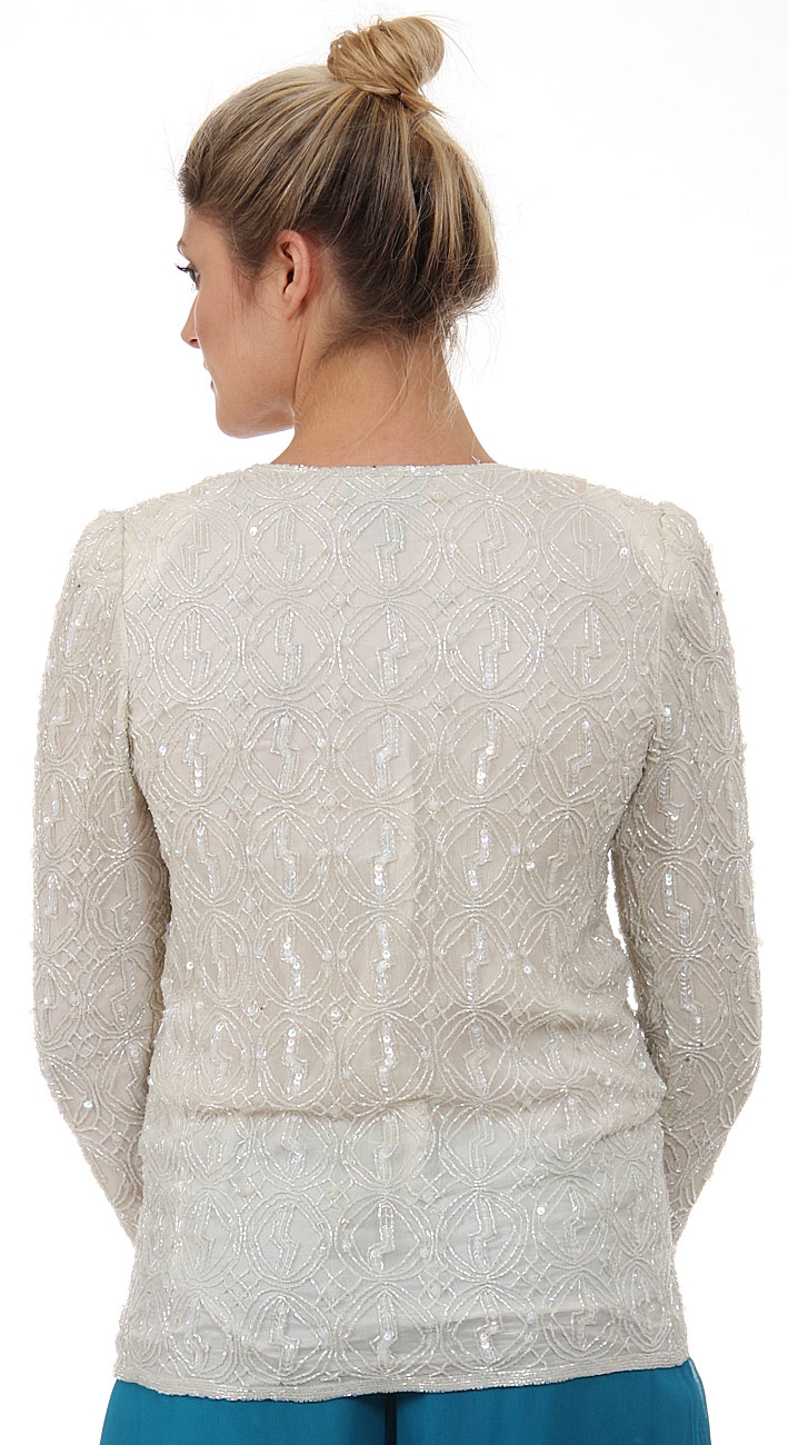 Round Shaped Beaded Design Jacket — back in Ivory