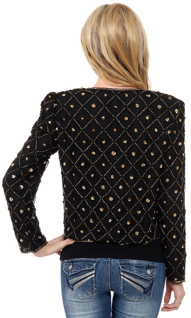 Sequin Beaded Checkered Print Jacket — back