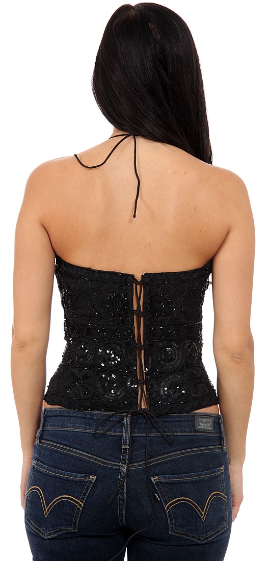 Flowered Wonderland Hand Beaded HalterTop — back in Black
