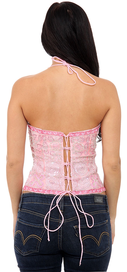 Flowered Wonderland Hand Beaded HalterTop — back