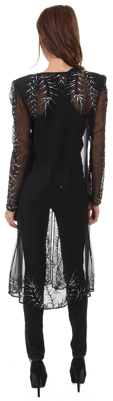 Collared Full Sleeves Sheer Short Jacket with Beading — back