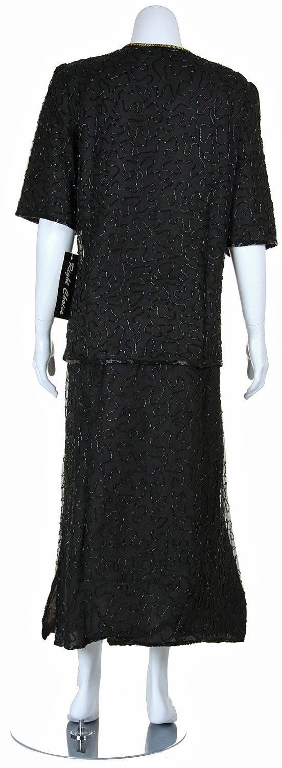 V-Neck Half SleevesTwo Piece Formal Sequined Dress — back in Black/Gold