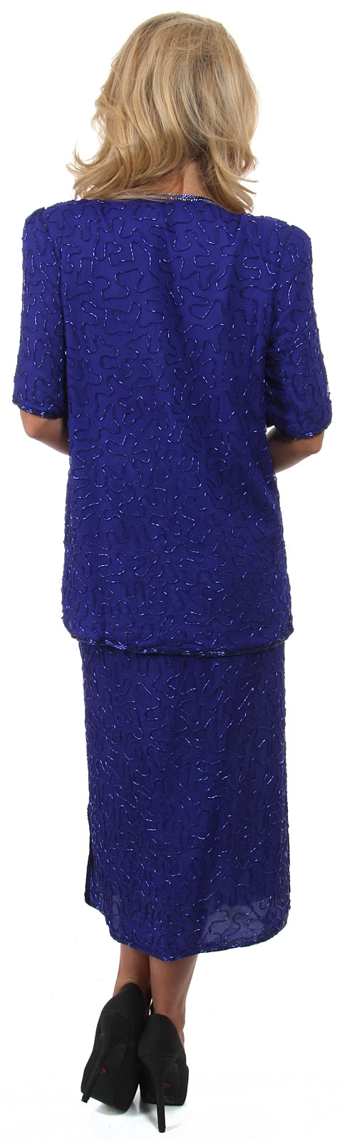 V-Neck Half SleevesTwo Piece Formal Sequined Dress — back