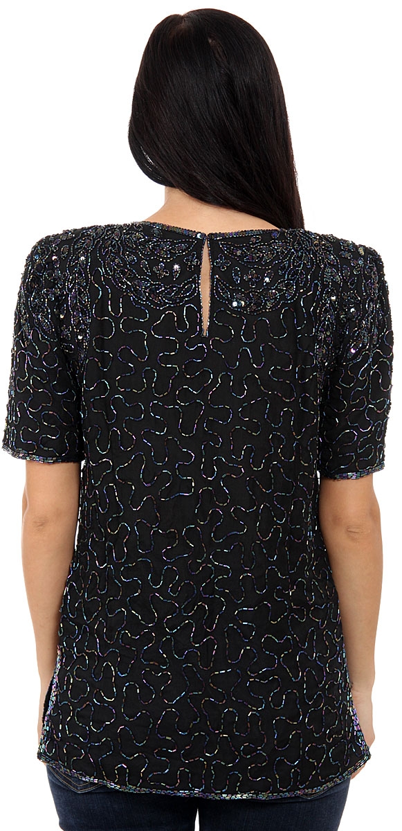 Fully Beaded Pullover Blouse — back in Black/Multi